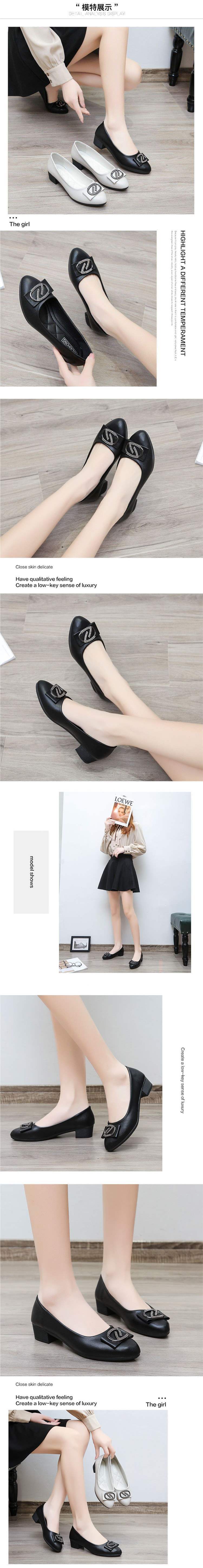 Soft Leather Single Shoes for Women, Integrated Heel, Mid-Heel, Mom Shoes, Leather Shoes, Chunky Heel, Loafers, Professional Work Shoes for Women