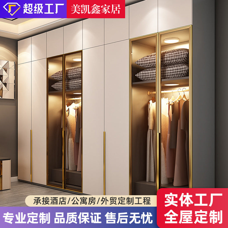 Light Luxury Glass Door Wardrobe Modern Home Bedroom Cloakroom Custom Processing Assembly Wardrobe Storage Large Wardrobe