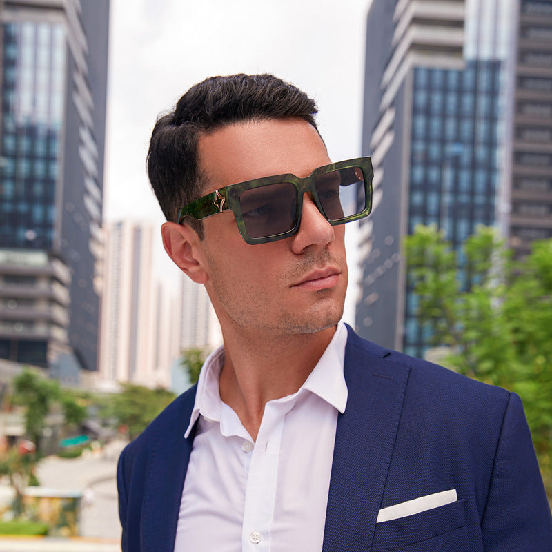 20252024 New Rich Man Sunglasses Men Trendy High-end Square Frame Sunglasses Men Glasses sunglass