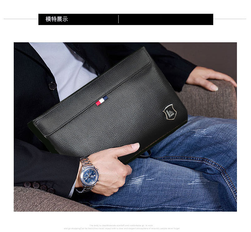 Anti-theft Fingerprint Lock Clutch Bag Men's Pure Top Layer Cowhide Business Casual Genuine Leather Handbag Anti-theft Lock Buckle