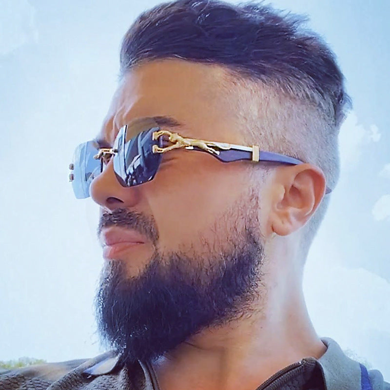 Vintage Imitation Wood Grain Leopard Temple Sunglasses Men's Square Frame Cut Edge Driving Sunglasses Wholesale shades