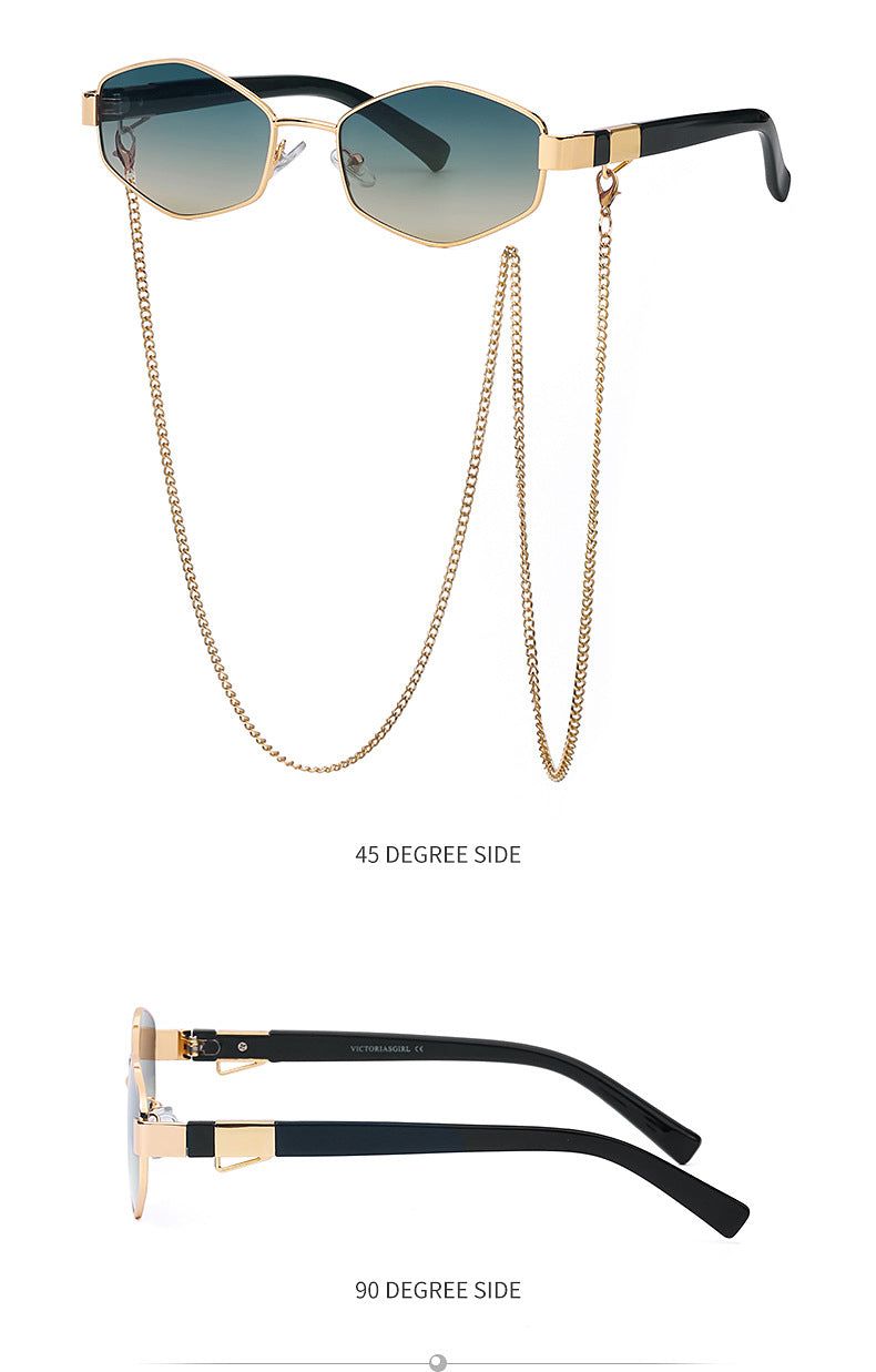 New Women's Sunglasses Fashion Chain Personality Round Frame Korean Style Sunglasses Wholesale Glasses sunglasses