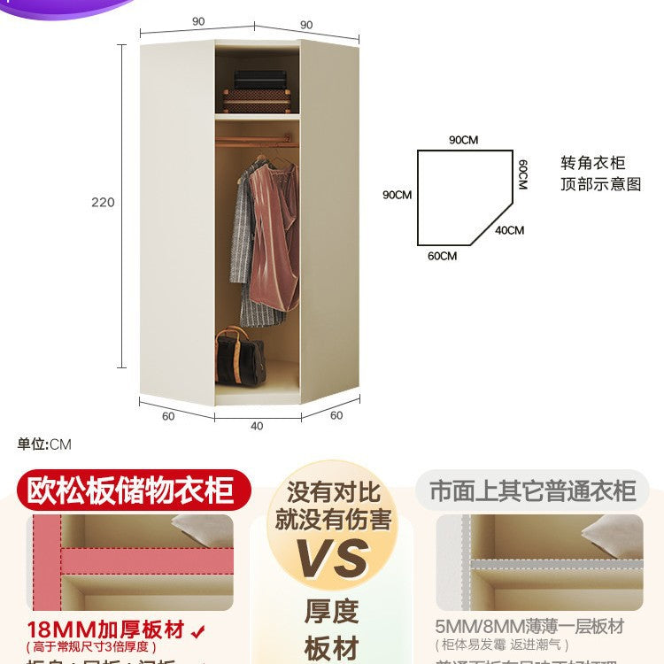 E0European Pine Board Warm White Sliding Door Wardrobe Desk Integrated Set Cream Style Bedroom Home Solid Wood Large Wardrobe