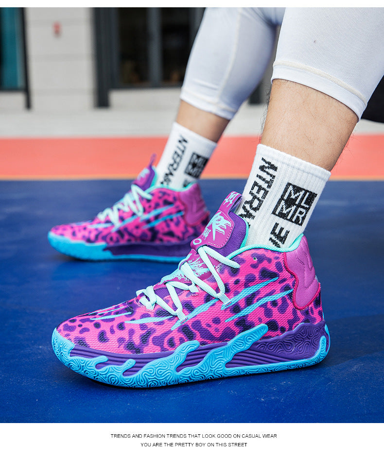 New Mid-Calf Professional Basketball Shoes Outdoor Practical Breathable Couple Shoes Thick Sole Non-Slip Unisex Shock Absorption Sports Shoes