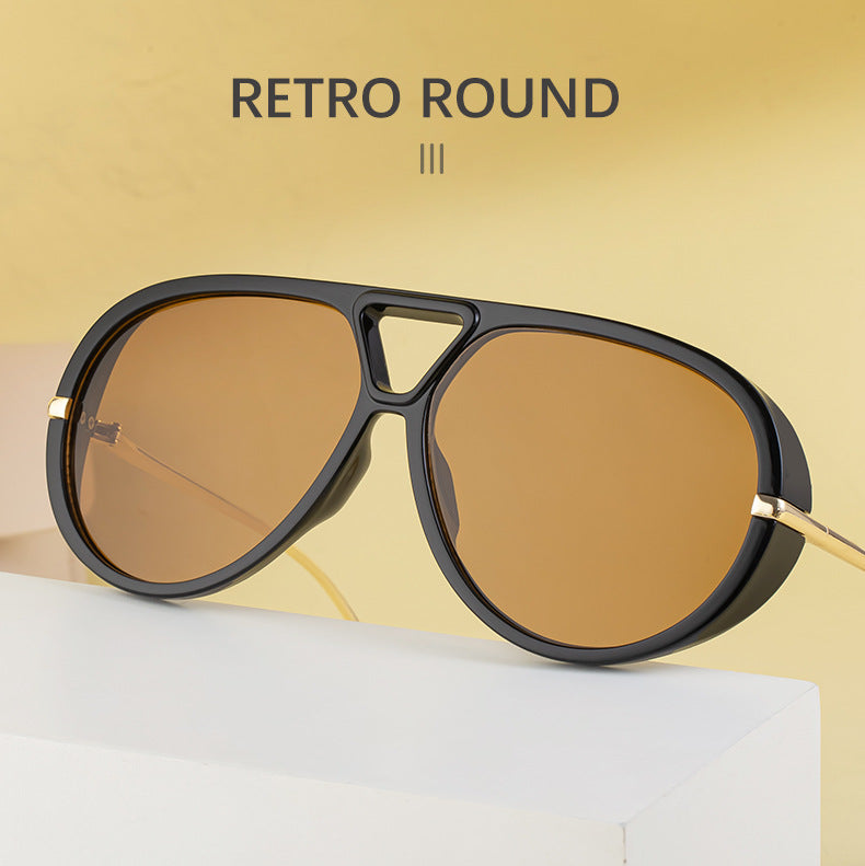 2025New European and American Style Toad Sunglasses for Men, Double Bridge Aviator Glasses, Outdoor Sun Protection Sunglasses for Men