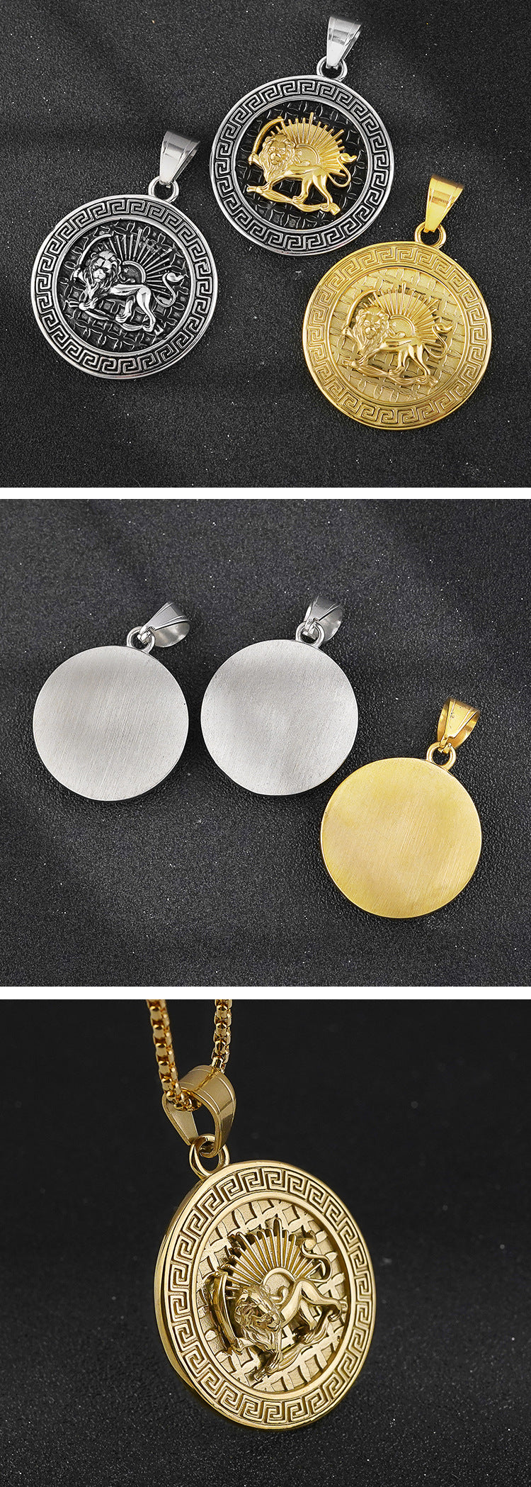 New Trendy Cast Round Animal Lion Stainless Steel Pendant Electroplated Titanium Steel Necklace Factory Wholesale