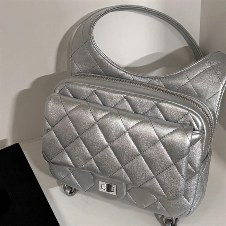 Internet Celebrity Same Style Fashion Versatile Small Chanel Style Diamond Double Shoulder Women's Bag Fashionable Backpack Japanese and Korean Style Women's Bag New Trendy