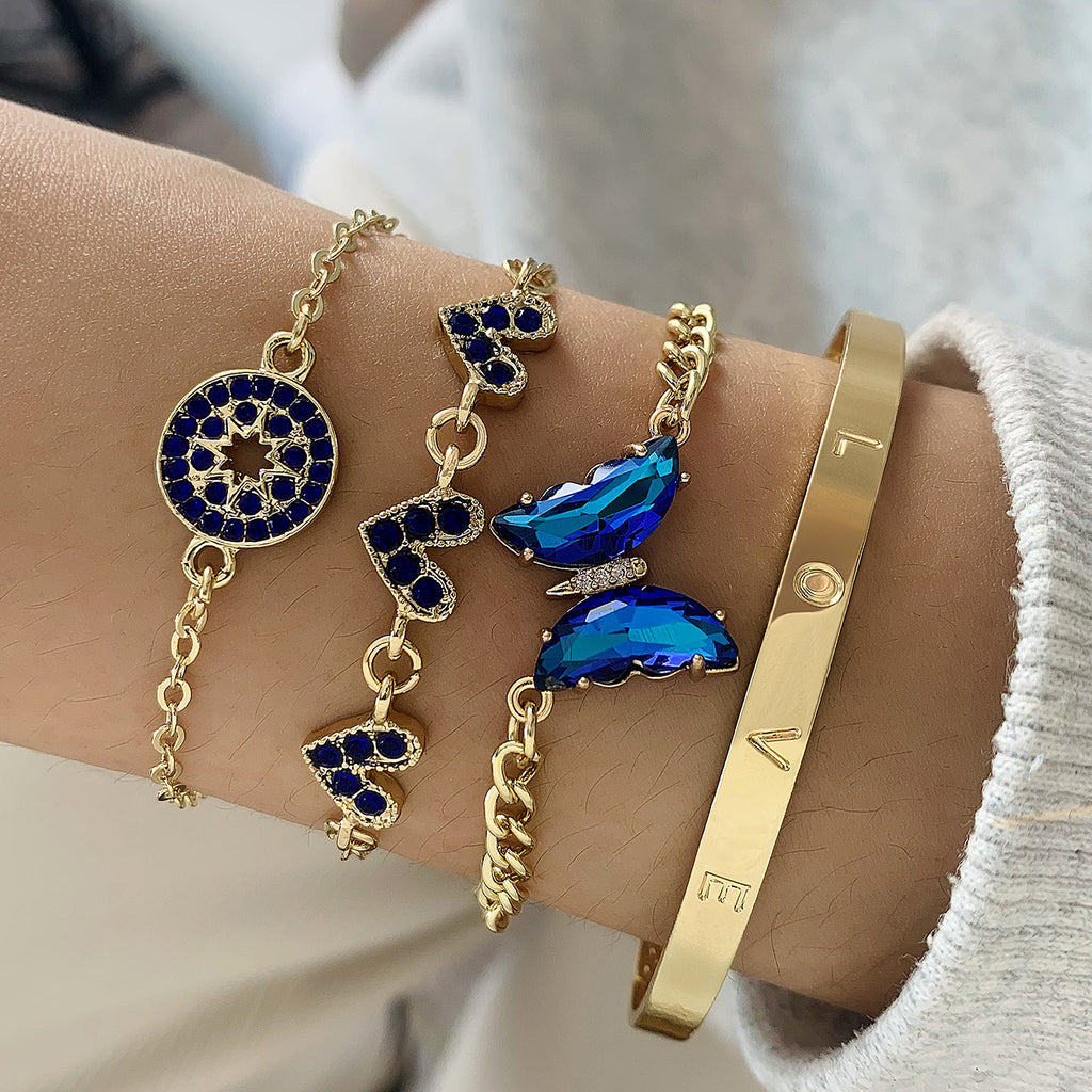 European and American Jewelry High-End Imitation Crystal Butterfly Bracelet Set Fashion Inlaid Diamond Heart Bracelet Wholesale