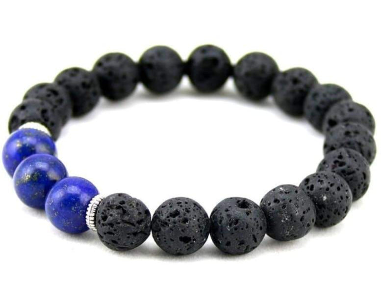 Men's Volcanic Stone Bracelet Natural Stone Black Line Red Vein Bracelet Blue Dot White Pine Elastic Beaded Pink Zebra Bracelet