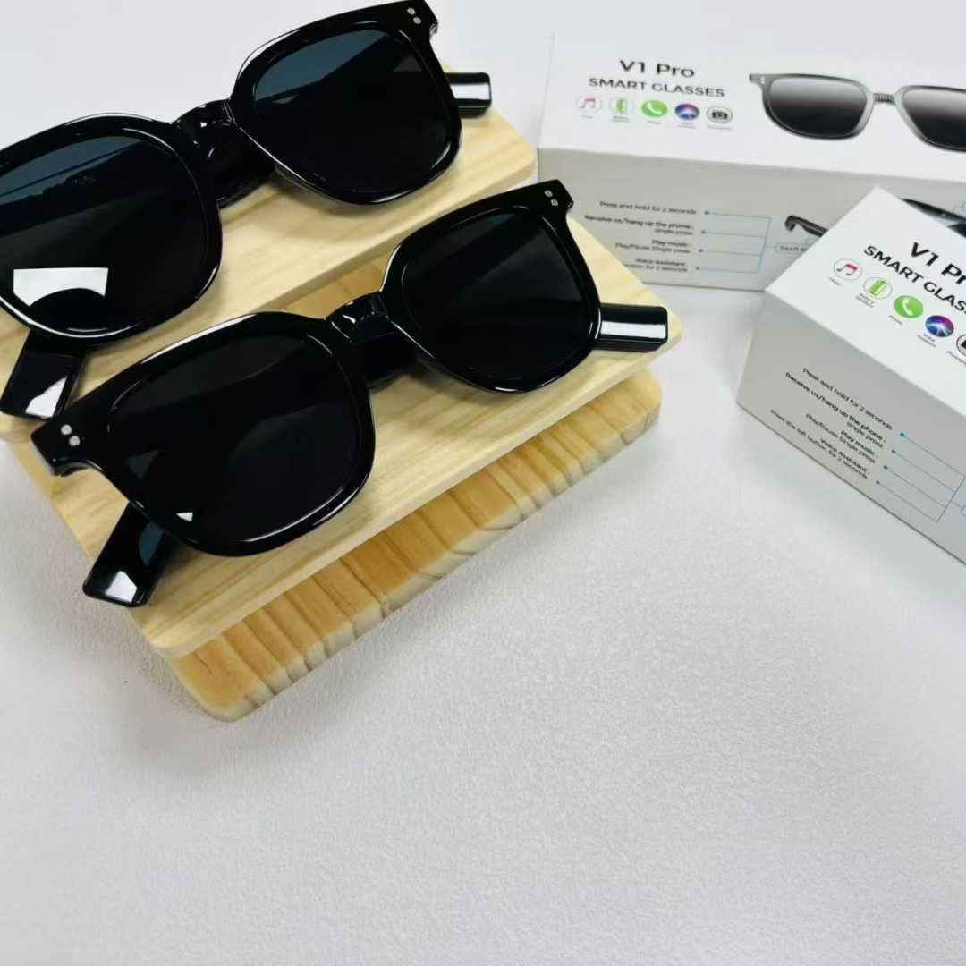 V1 Pro Smart Glasses Support Bluetooth Call Music Cut Song Voice Assistant Outdoor Sports Black Sunglasses