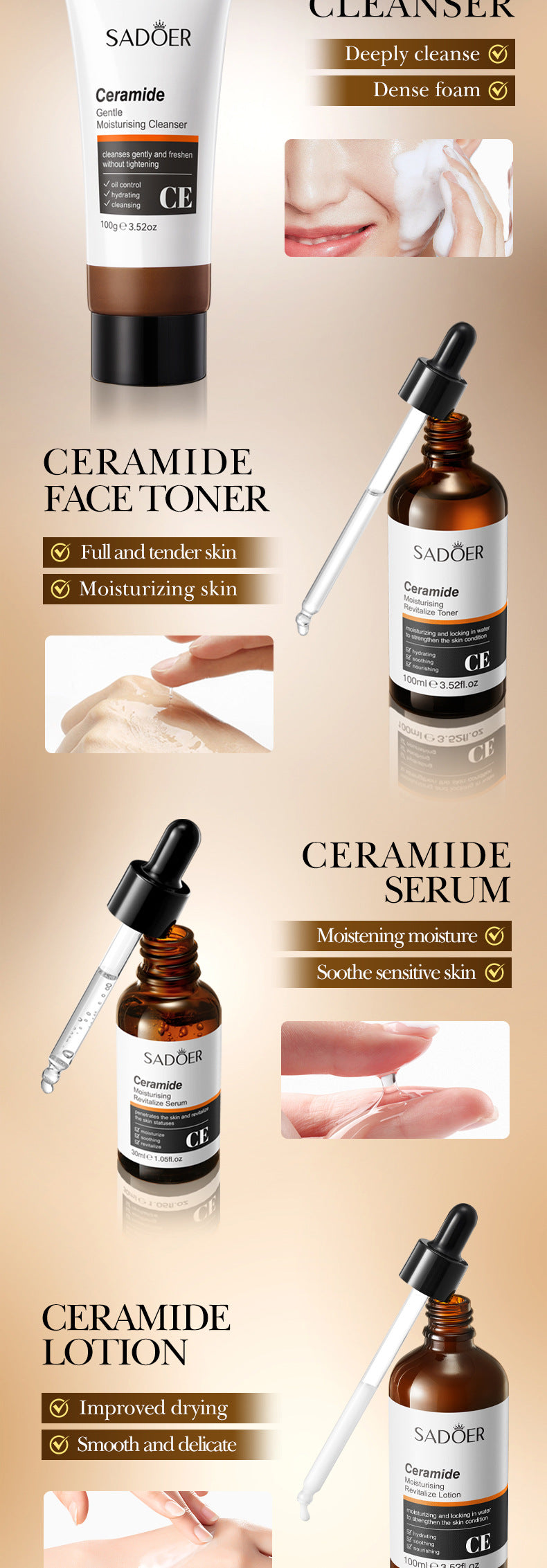 Ceramide Moisturizing and Brightening Set SADOER Moisturizing and Hydrating Set Box Cross-Border Wholesale