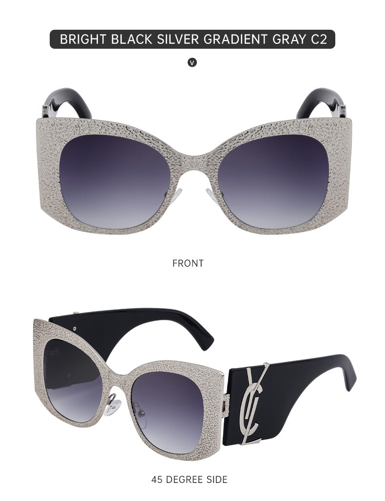 2025New Style Personality Wide Mirror Leg Sunglasses European and American Fashion Sunglasses for Women High-end Large Frame Outdoor Street Shooting Glasses