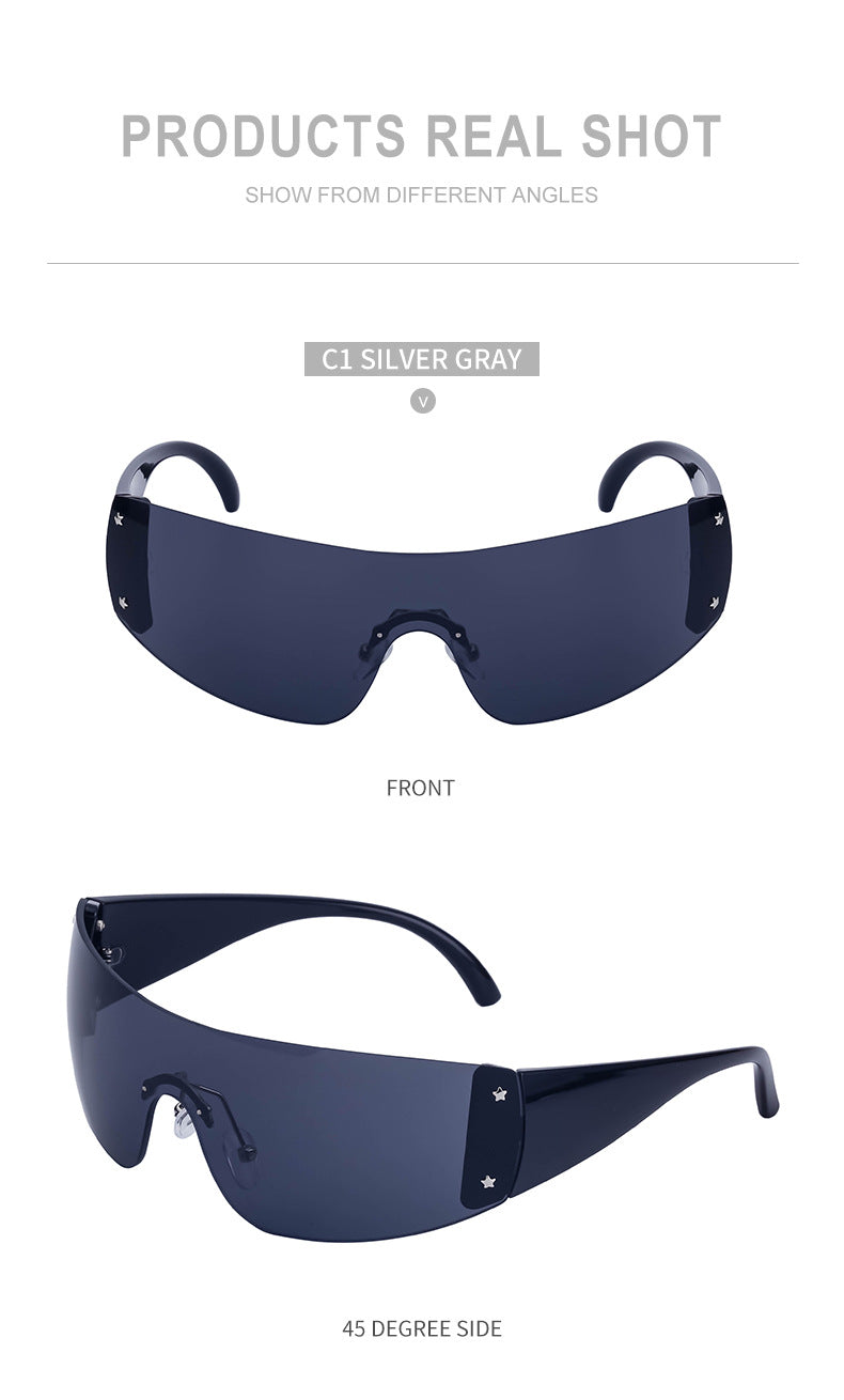 Women's trendy high-end windproof sunglasses Y2K Millennium Frameless Cycling Anti-UV Sunglasses Women's Wholesale