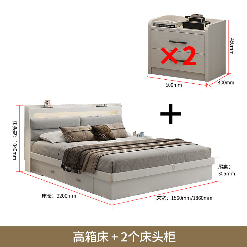 Custom Fabric Bed1.5Small Apartment Master Bedroom Soft Pack Technology Fabric Double Bed Simple Solid Wood Storage Bed Organizer