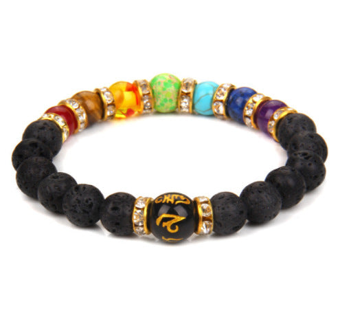 Blue Tiger Eye Stone Bracelet Single Circle Natural Stone Beaded Bracelet Volcanic Stone White Pine Chicken Wing Wood Long Bracelet