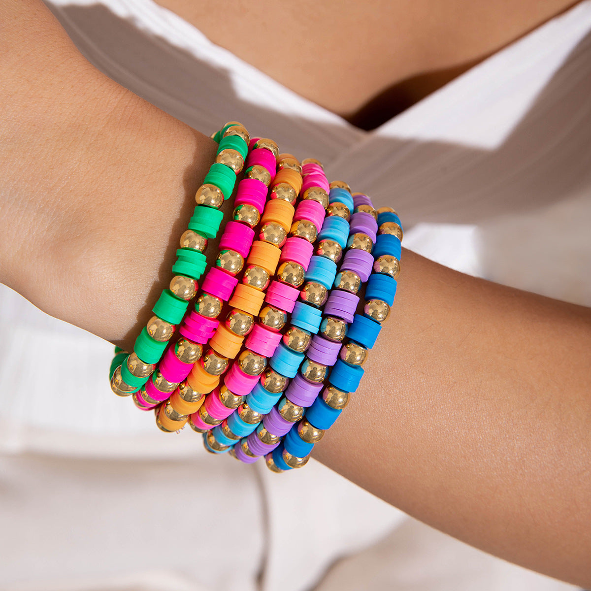 European and American Jewelry Bohemian Simple Colorful Beaded Bracelet  Fashion Dopamine Multi-layer Elastic Bracelet Wholesale