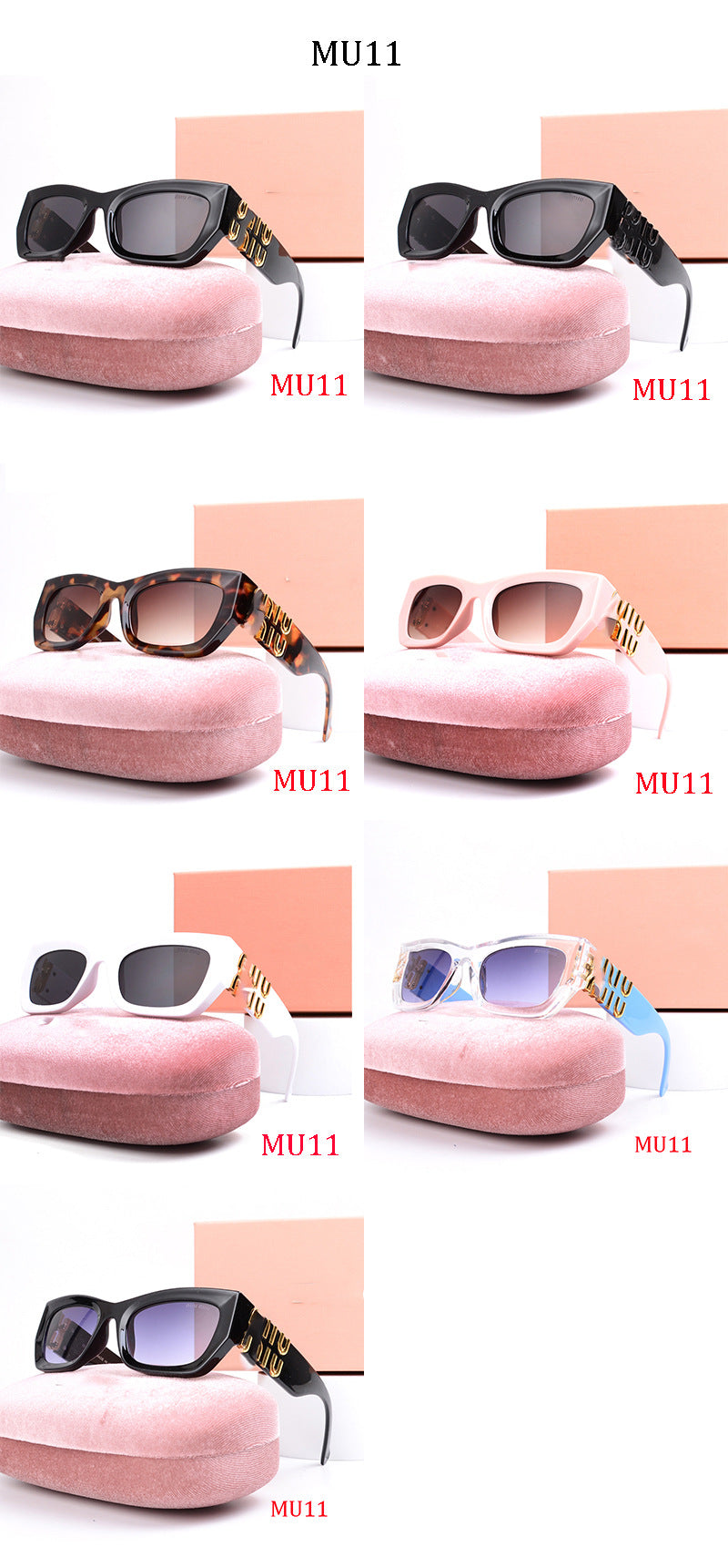MU11Fashion Square Frame Letter Leg Sunglasses UV Protection Unisex Trendy Cat Eye Retro