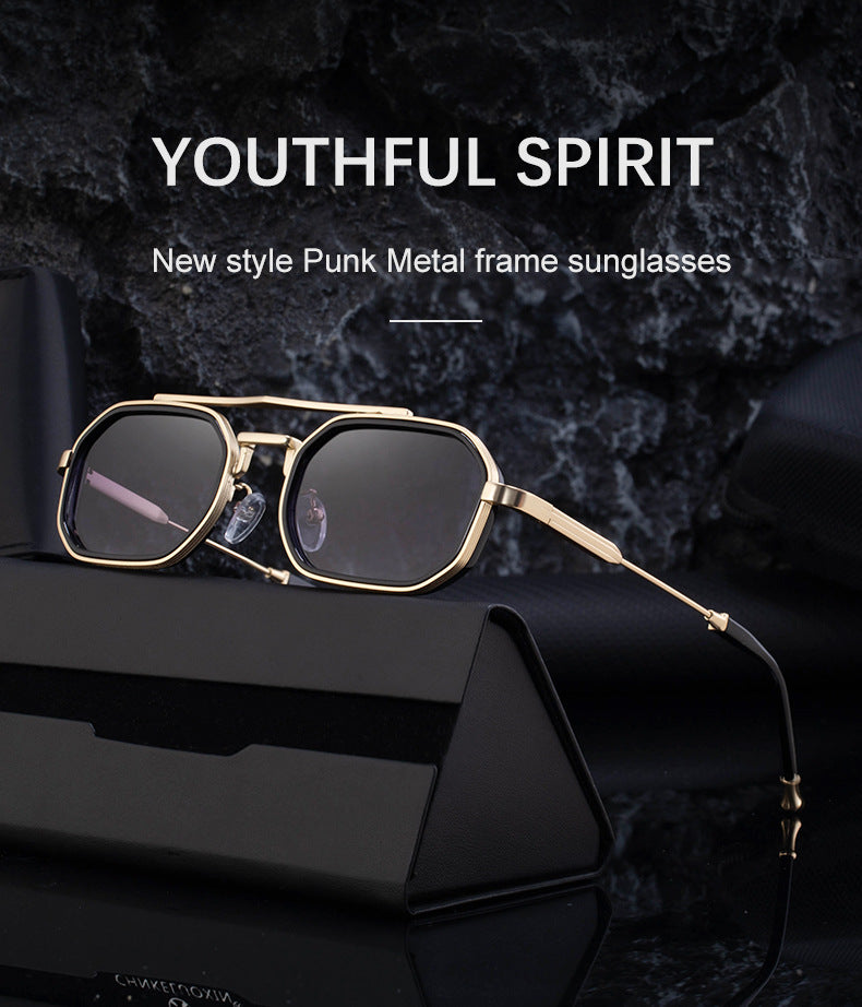 2025New Small Frame Glasses Men Double Beam retro Sunglasses Men's High Sense Full Frame Sunscreen Sunglasses shades