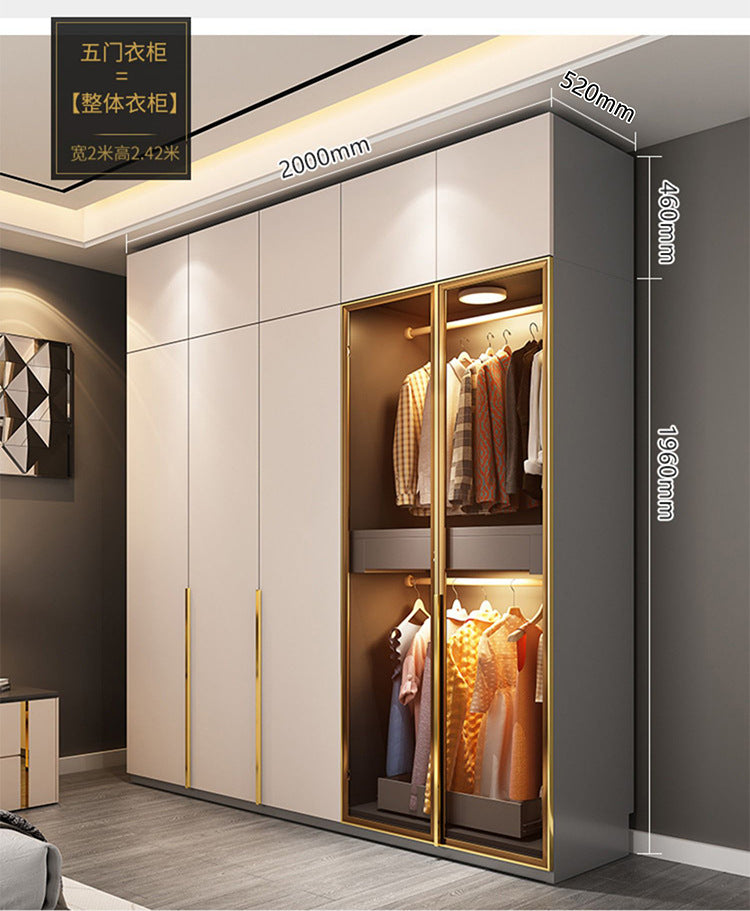 Light Luxury Glass Door Wardrobe Modern Home Bedroom Cloakroom Custom Processing Assembly Wardrobe Storage Large Wardrobe