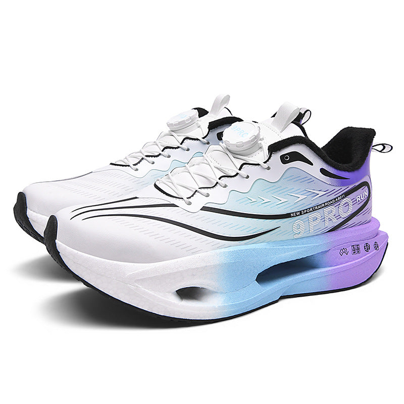 Winter New Leather Surface Fleece-Lined Warm Knob Buckle Sports Shoes Parent-Child Real Carbon Plate Soft Sole Rebound Cushioning Running Shoes