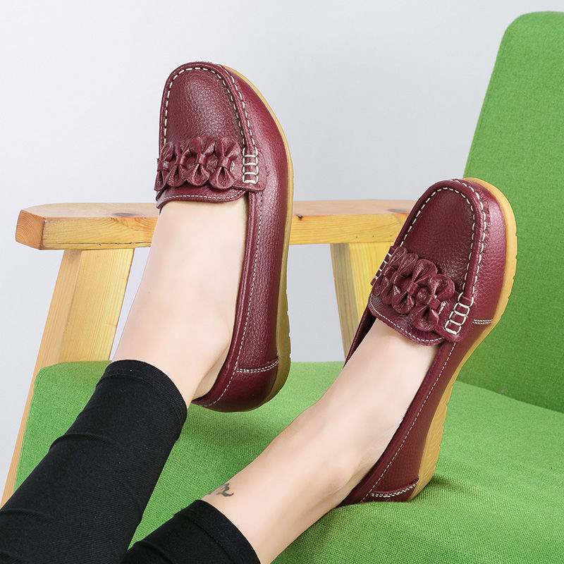 Women's Shiny Loafers2025Autumn New Style Wedge Mid-Heel Flat Shoes with Soft Sole for Moms