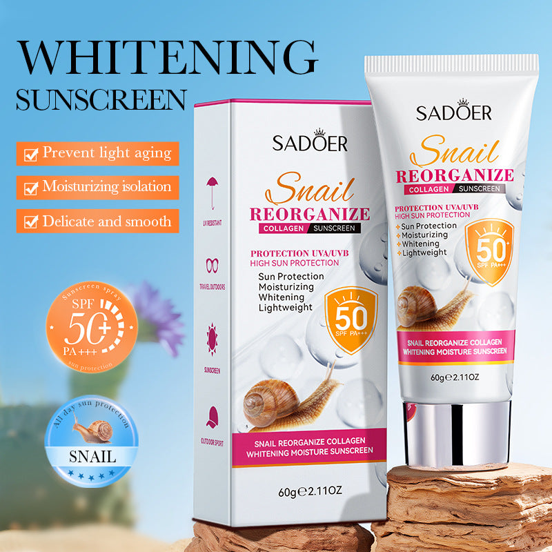 Cross-border Snail Whitening Sunscreen60g Restructured Collagen Hydrating Moisturizing Sunscreen Cream Export Manufacturer Wholesale
