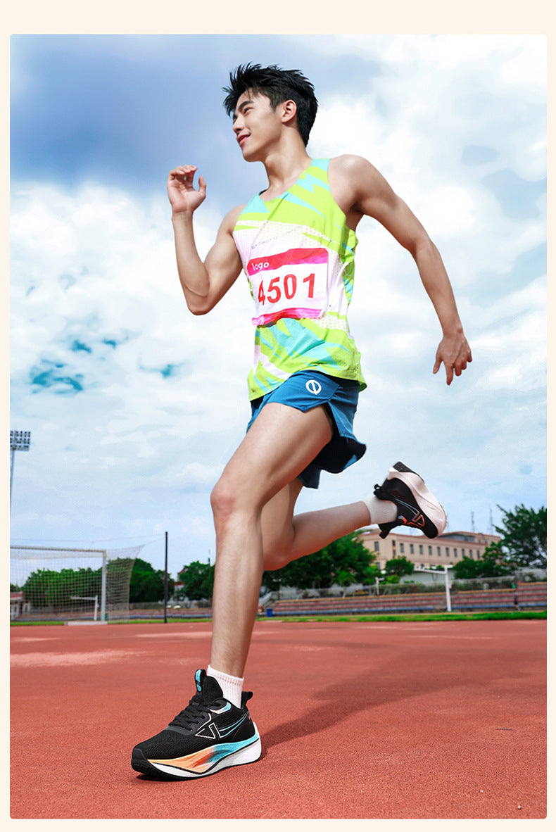 New Marathon Racing Anti-Slip Wear-Resistant Running Shoes Couple Popcorn Carbon Plate Cushioning Rebound Soft Sole Sports Shoes