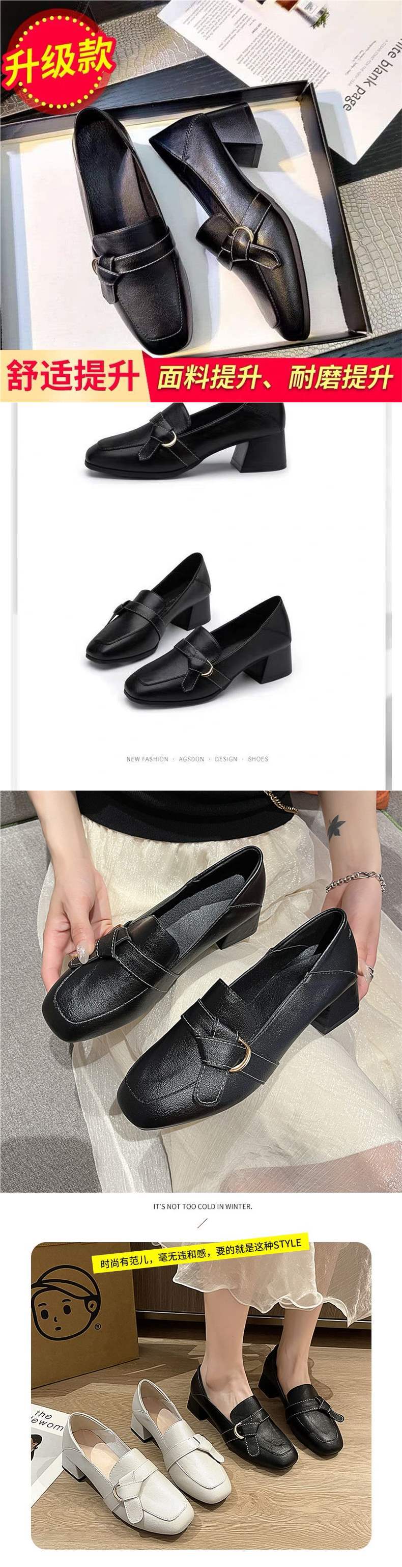 Internet Celebrity Women's Shoes2025Spring New Versatile Square Toe Loafers Chunky Heel Slip-On Two-Way Wear Single Shoes