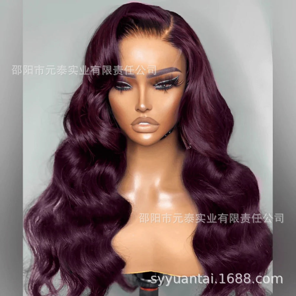 Fashion Mixed Color Big Wave Synthetic Lace Front Wig Long Curly Hair Manufacturer Sale Side Bangs European and American Style