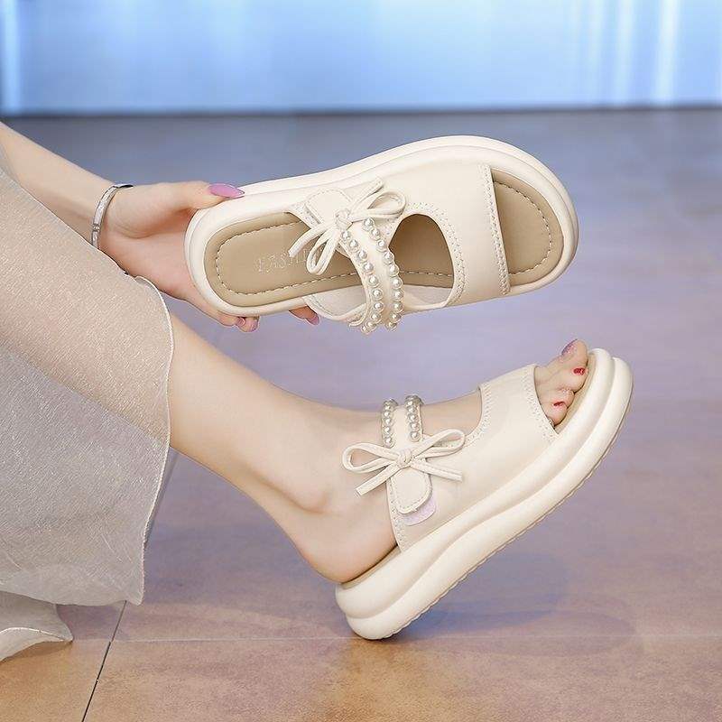 Beautiful Genuine Soft Leather Thick-Soled Women's Summer Slippers2025New style fairy-style outdoor slippers, lightweight and soft