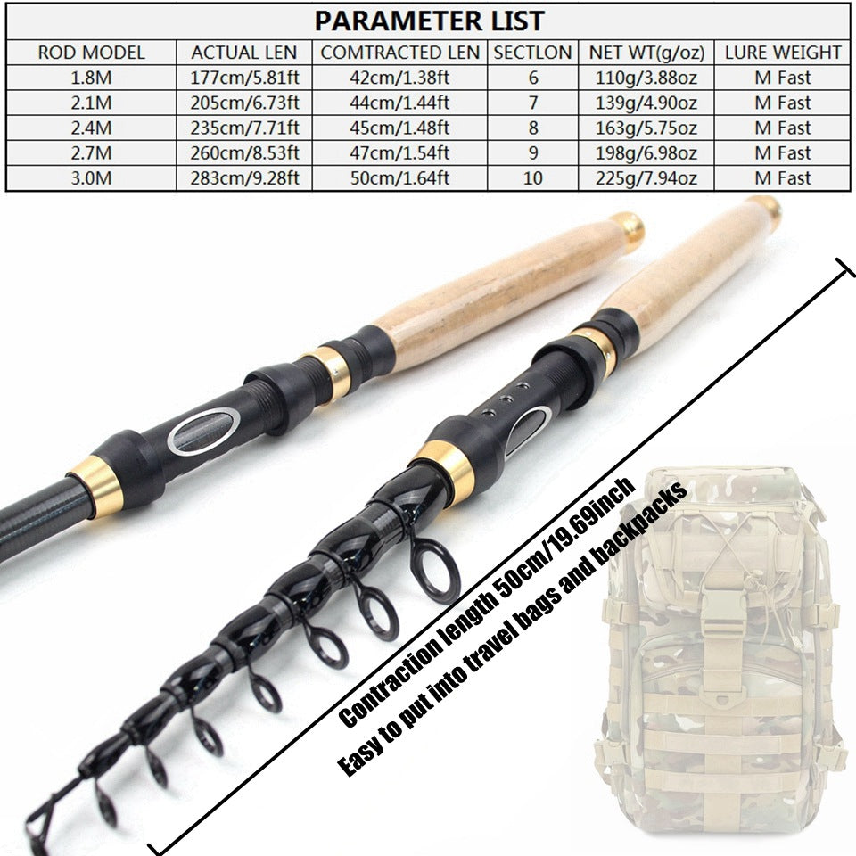 Manufacturer Wholesale Retractable Lure Rod Short Section Portable Small Sea Rod Wooden Handle Light Casting Rod Fishing Rod New Product