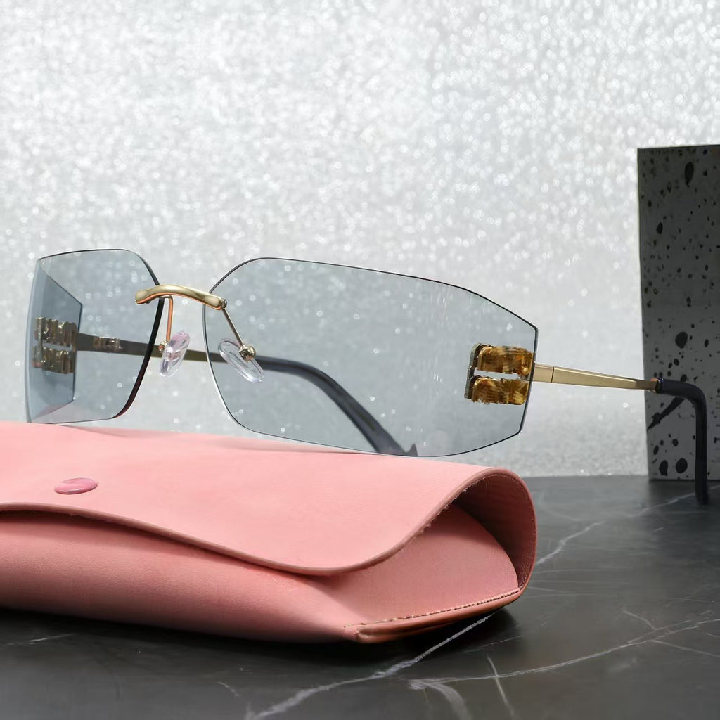 54mm New Zhang Yuanying Style Frameless Sunglasses for Women High Appearance UV Protection Retro Dustproof Sunscreen Sunglasses