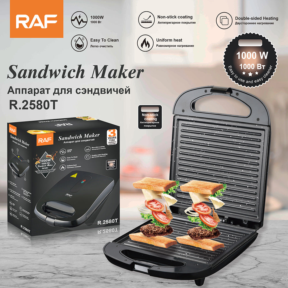 RAF European Standard Sandwich Maker Breakfast Machine Double-Sided Heating Multi-Functional Toast Waffle MakerＲ2580T