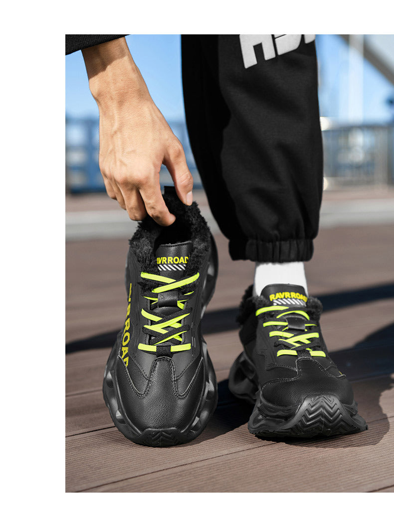 Winter New Ultra-fiber Leather Waterproof Fashion Casual Sports Shoes with Fleece Lining Warm Men's Shoes Non-slip Wear-resistant Running Shoes