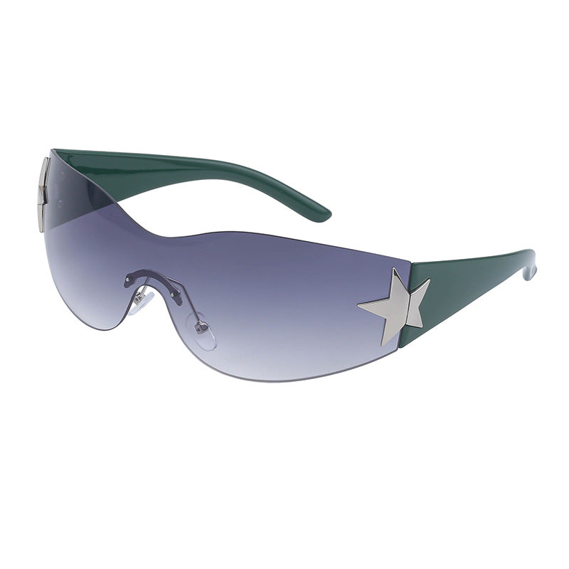 European and American retro rimless sunglasses for women y2k Personalized Five-Pointed Star One-Piece Sunglasses for Men Cycling Glasses Wholesale