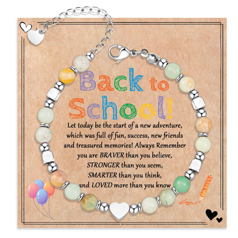 Purple Emperor Heart Spacer Bracelet Peach Heart Stainless Steel Bracelet Natural Stone Pink Quartz Back-to-School Season Bracelet