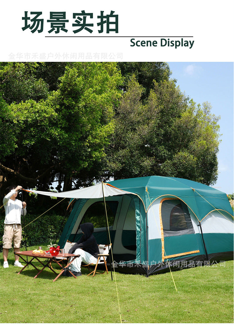 Thickened outdoor tent with two rooms and one living area, sunproof and waterproof3-12Camping Tent