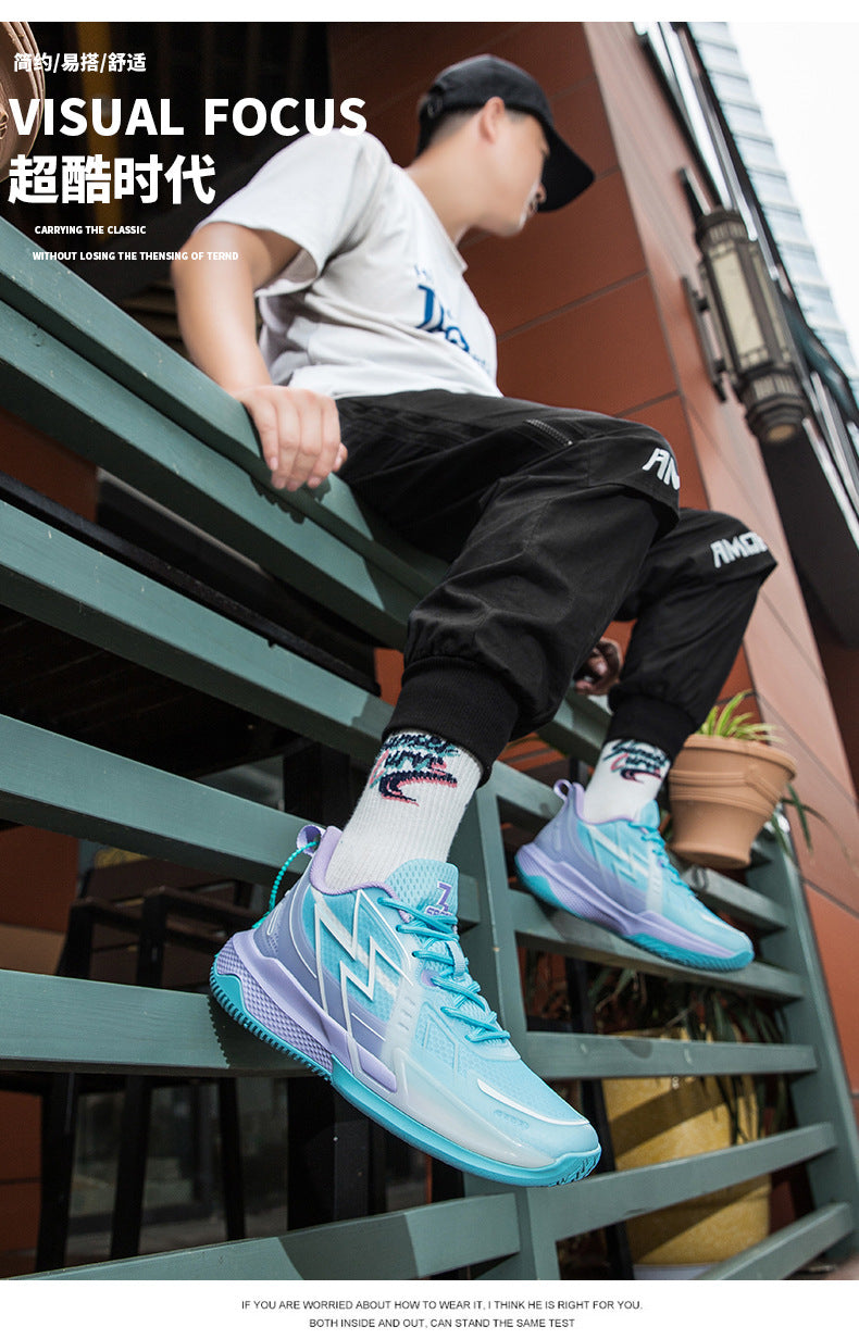 Men and Women Couple Shoes Korean Version Trendy Mesh Breathable Basketball Shoes Fashionable Night Glow Wear-resistant Shock-absorbing Rebound Sports Shoes