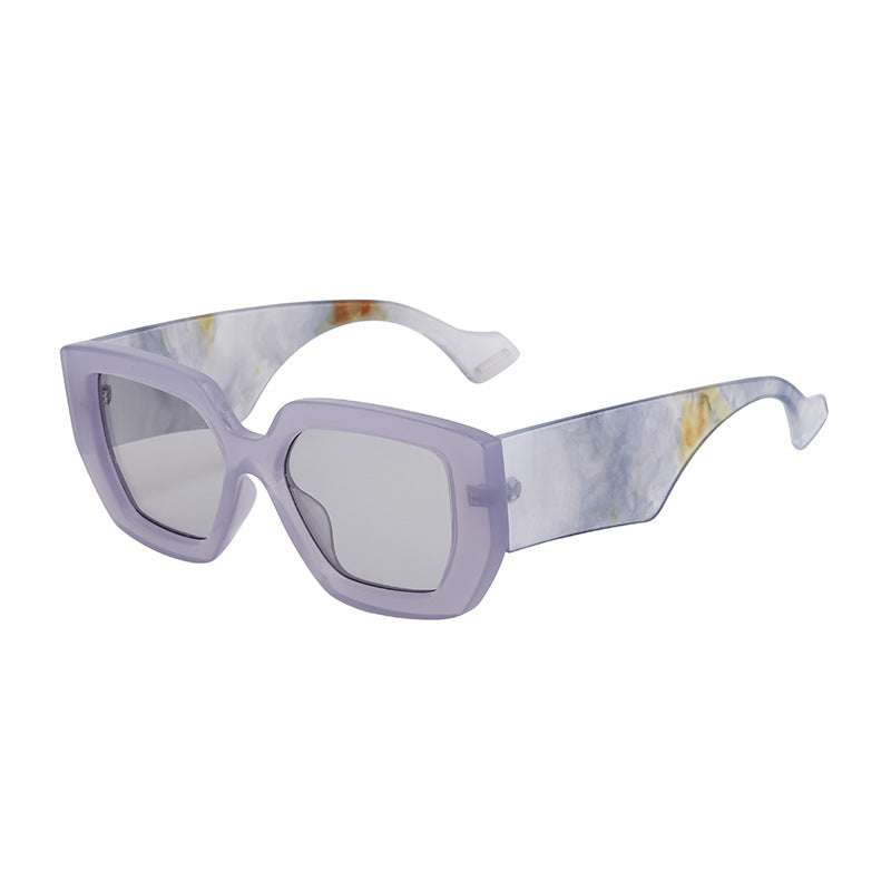 Trendy Square Frame Wide Temple Sunglasses for Women, Internet Celebrity Style Large Frame Sunglasses for Women sunglasses