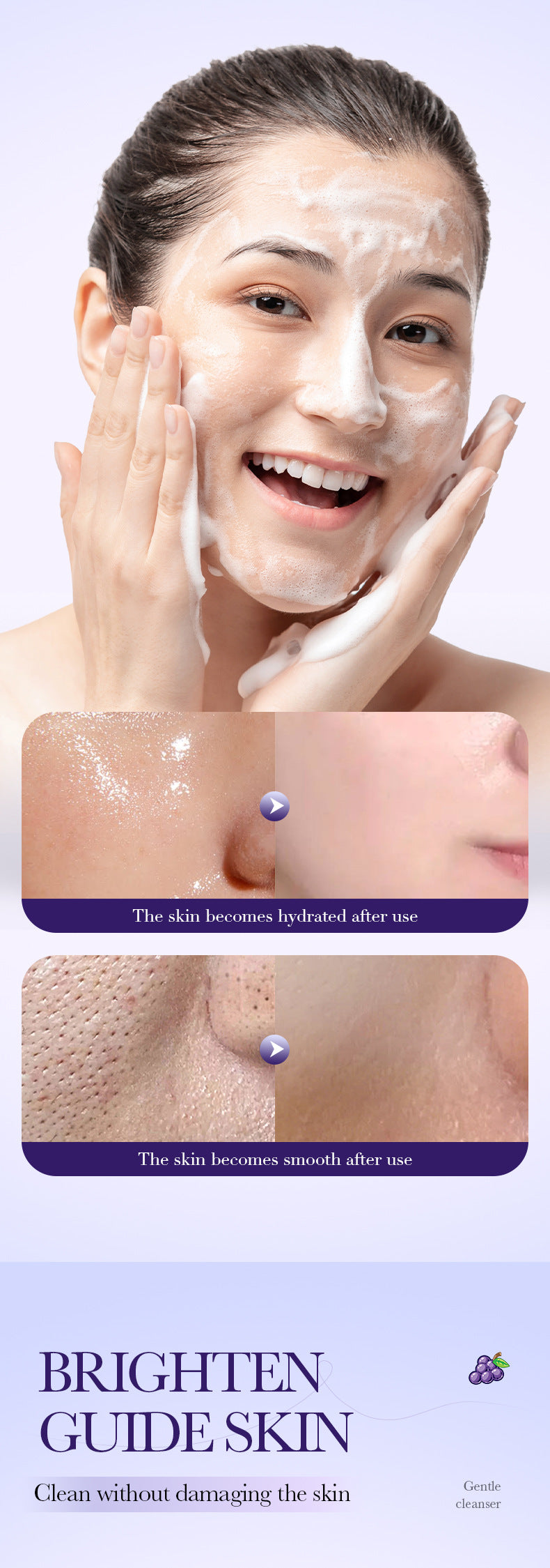 Grape Seed Skin Care Series SADOER Mild and Moisturizing Facial Cleanser, Skin Rejuvenating Eye Cream, Cross-Border Wholesale