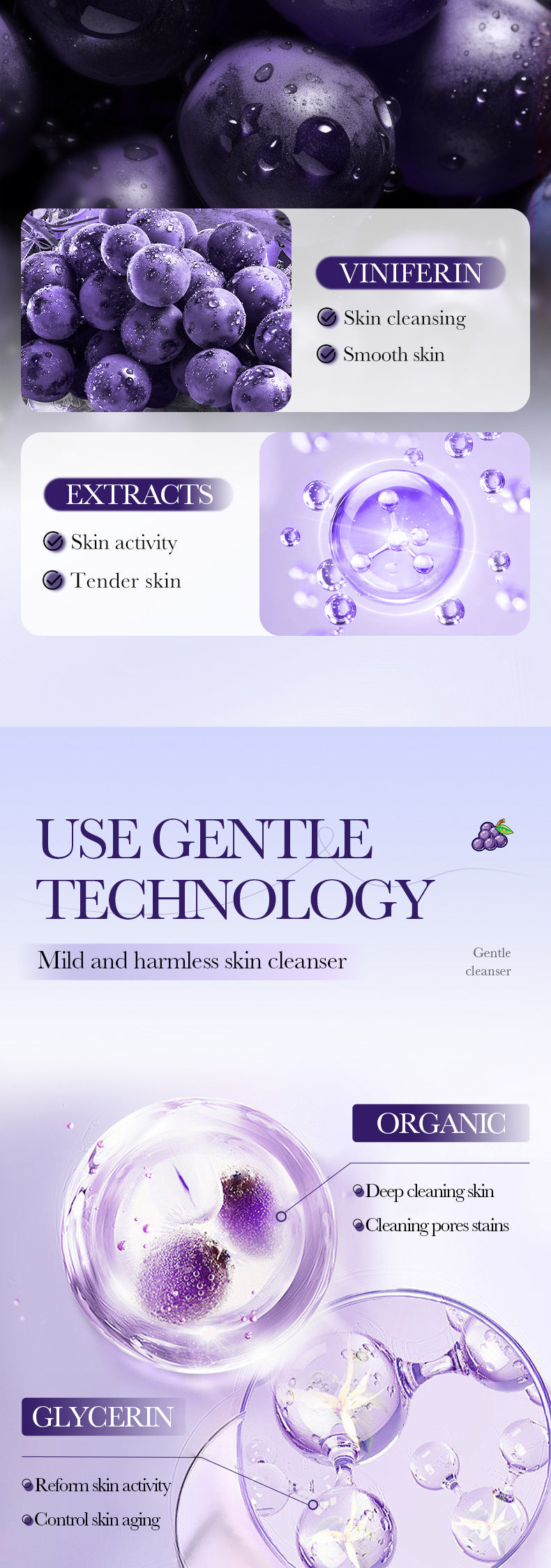 Grape Seed Skin Care Series SADOER Mild and Moisturizing Facial Cleanser, Skin Rejuvenating Eye Cream, Cross-Border Wholesale