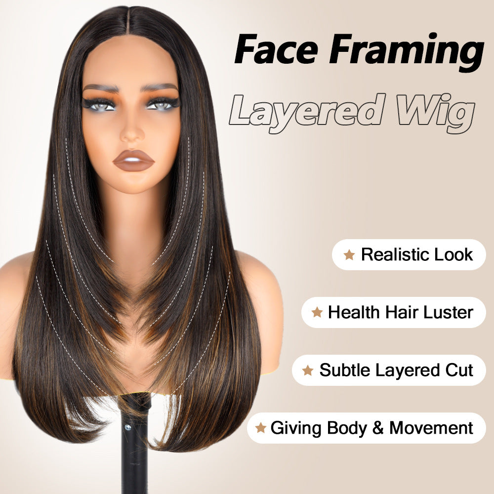 Factory Direct Cross-Border Wigs High Light Straight Layers Lace  Front Wig