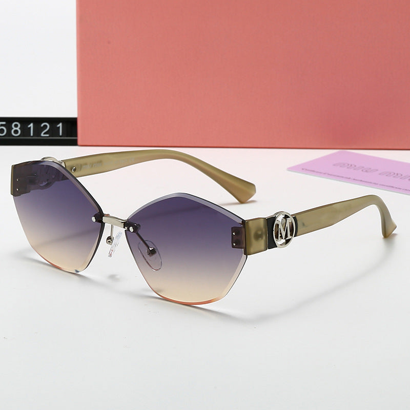 European and American Fashion Personality Rimless Sunglasses Diamond Cut Edge Sunglasses Small Frame Rivet Sun Protection Glasses sunglasses