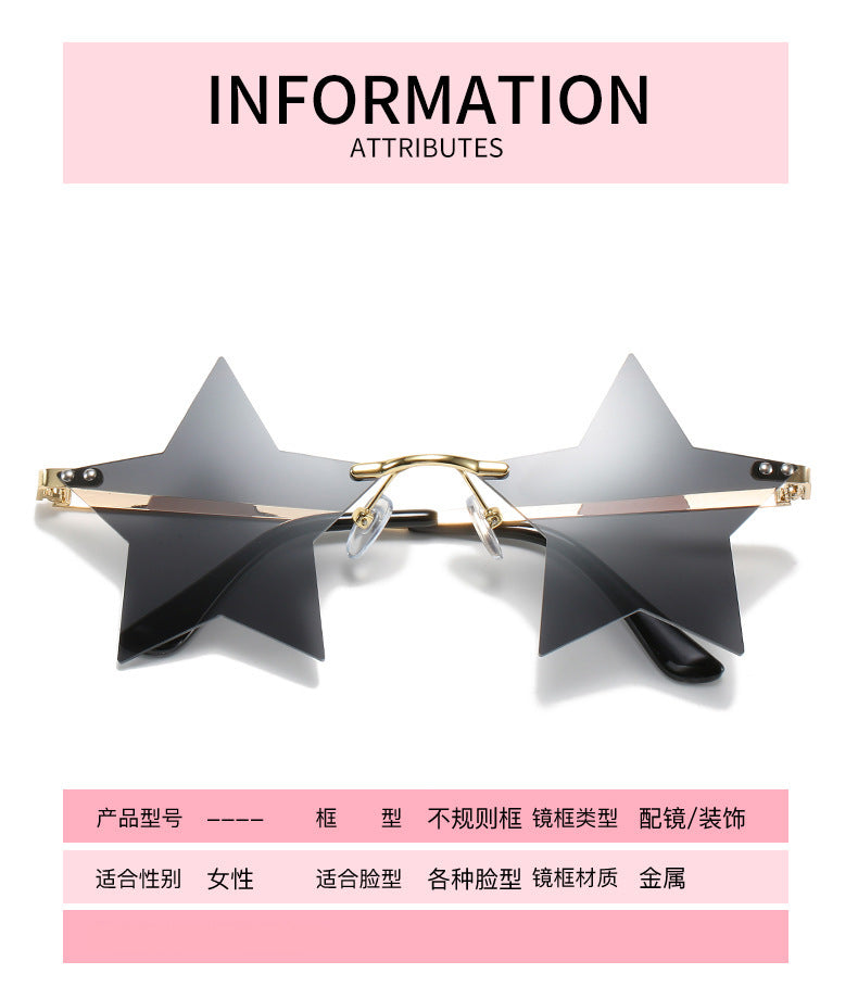 Five-Pointed Star Sunglasses for Women, Rimless Street Style, Unique Sunglasses for Women, European and American Party, Dance, Quirky Couple Glasses