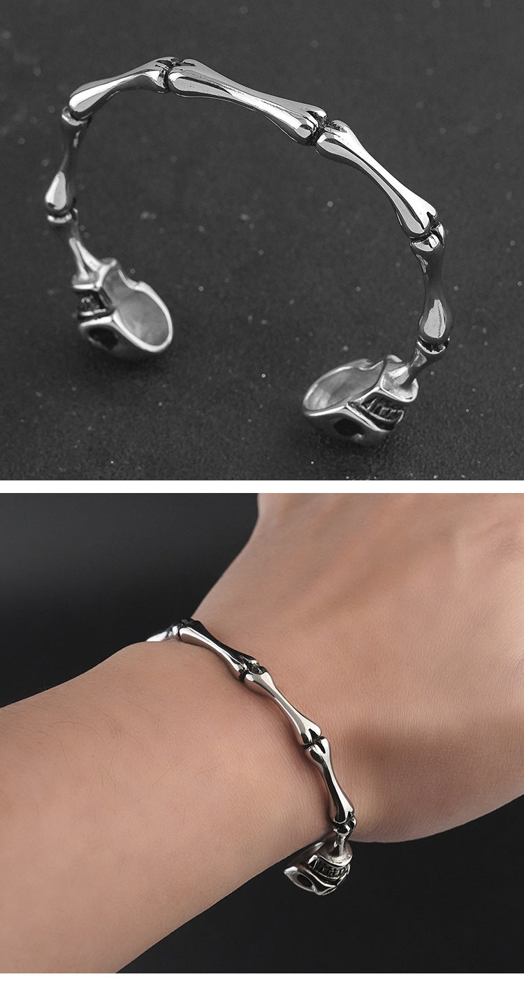 Exaggerated Retro Skull Titanium Steel Bracelet for Men Punk Hip Hop Stainless Steel Bone Jewelry Manufacturer