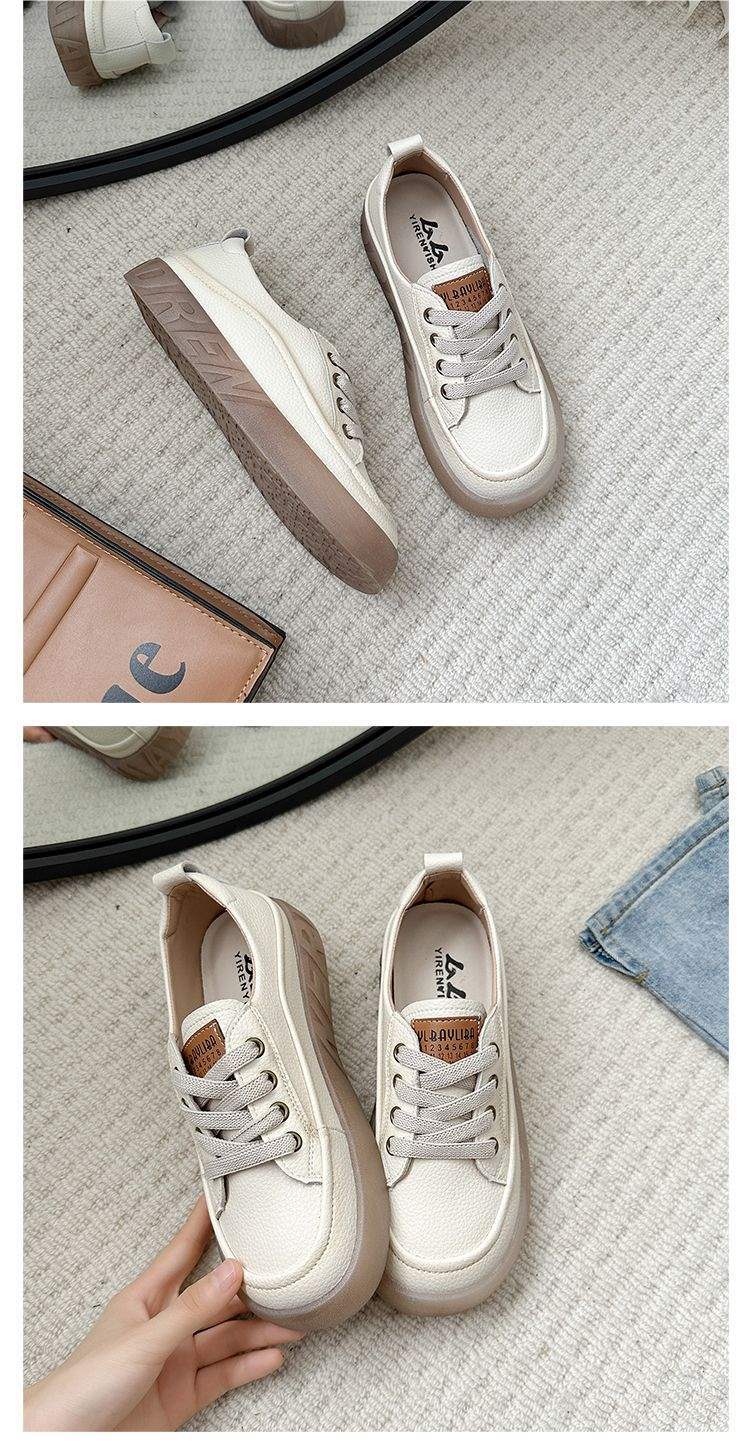 2025Autumn New Fashion Versatile Soft Sole Soft Surface Lace-up Casual White Shoes Slip-on Thick Sole Women's Single Shoes