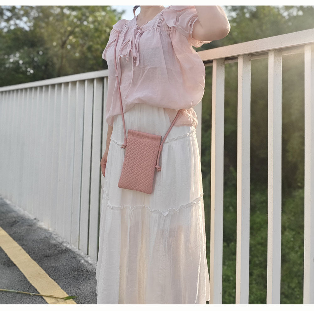 Genuine Leather Phone Bag for Women, Crossbody Small Bag, New Woven Pattern Vertical Style, Lightweight Mini Cowhide Walking Bag