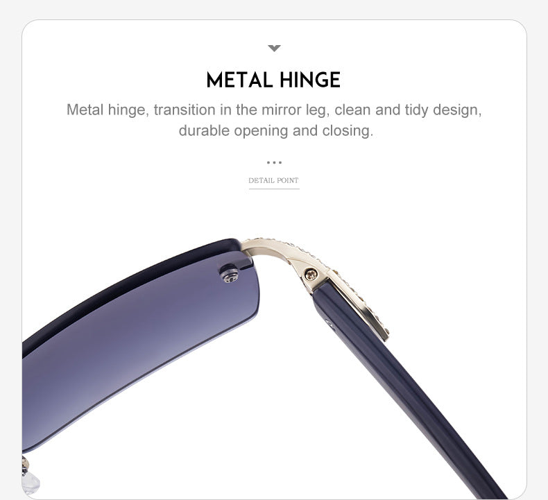 European and American Retro Frameless Men's Sunglasses with Diamond Inlay and Wood Grain Temples New Style Glasses Wholesale shades