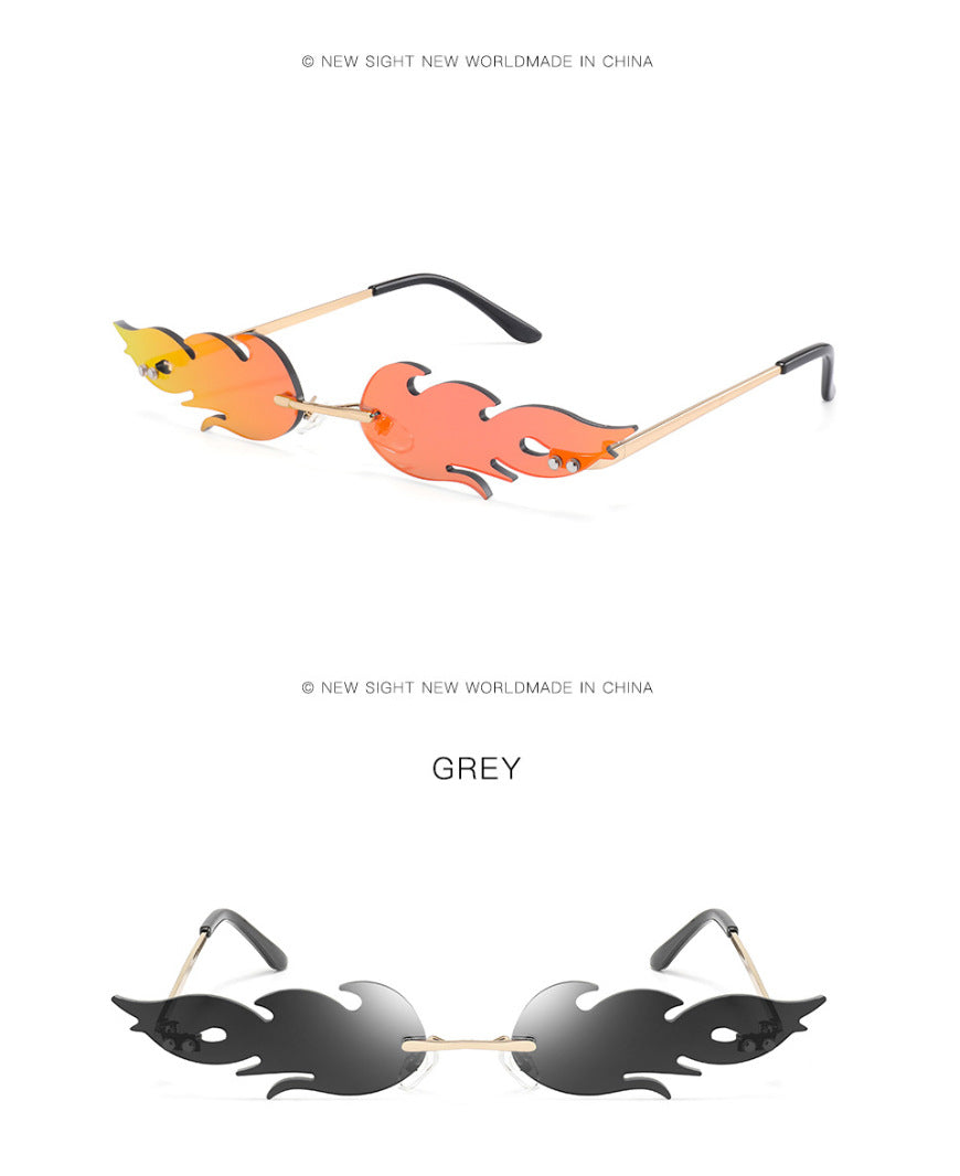 Personalized Flame Sunglasses Women's Fashion Metal Frameless Sunglasses Trendy European and American Christmas Party Quirky Glasses