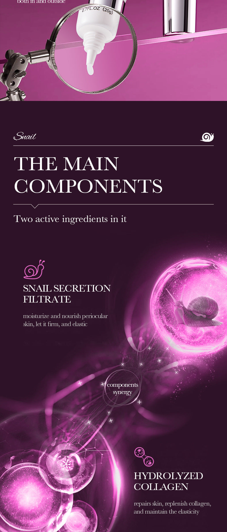 蜗牛眼霜20克 SADOER 胶原蛋白 改善黑眼圈和皱纹 跨境批发